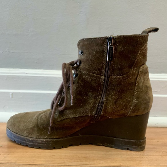 Aquatalia Chance Wedge Combat Boots Brown Suede Lace Up Booties Ankle Shoes, 10 - Picture 6 of 9
